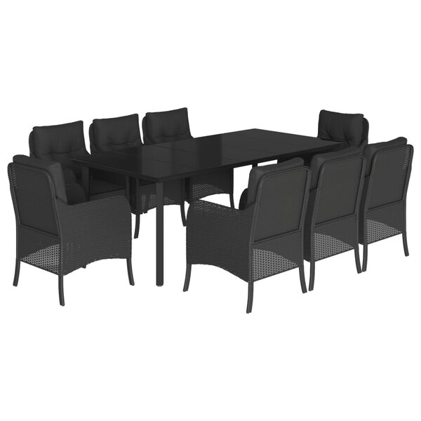 vidaXL Ensemble à manger de jardin 9Pièces coussins noir résine tressée