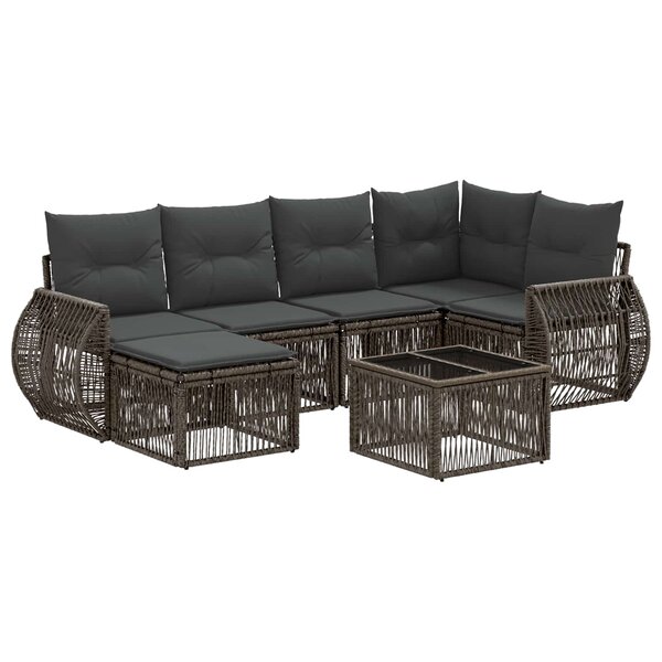 vidaXL Ensemble de canapé de jardin 7 pc Gris et Gris foncé polyrotin