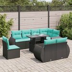vidaXL Salon de jardin avec coussins 9 Pièces noir résine tressée acacia