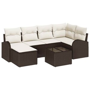 vidaXL Ensemble de canapé de jardin 7 Pièces Marron et blanc Poly rotin