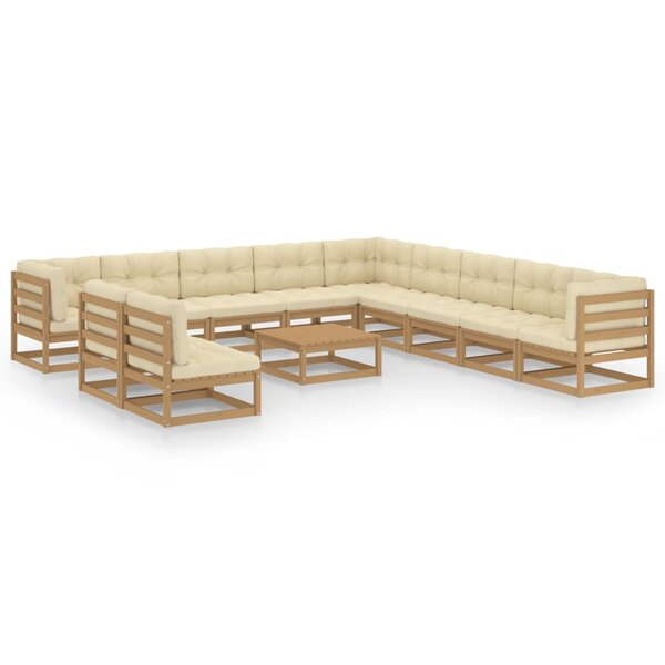 vidaXL Salon de jardin 12 Pièces avec coussins marron miel bois de pin