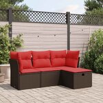 vidaXL Salon de jardin 4 Pièces avec coussins marron résine tressée