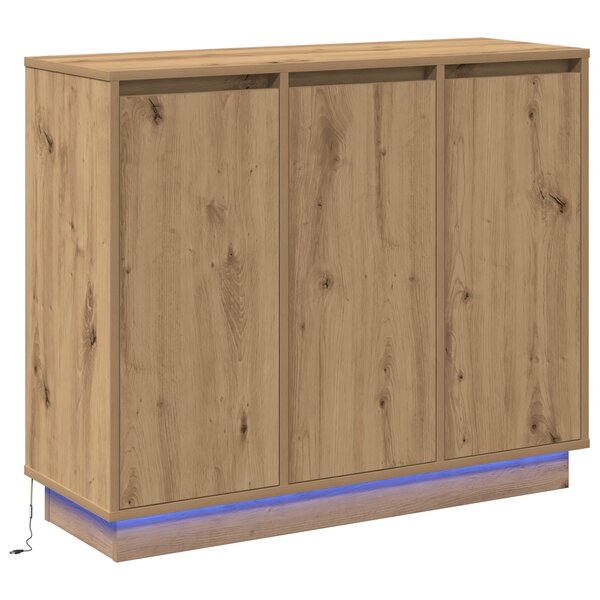Buffet vidaXL avec LED en chêne artisan  90x32x75 cm  en bois aggloméré