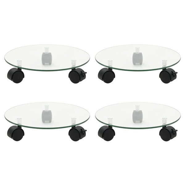 vidaXL Supports roulants à plantes 4 Pièces 28 cm Verre trempé Rond