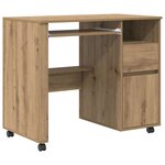 vidaXL Bureau avec roulettes avec roue chêne artisanal 91 x 50 x 77 cm