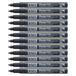 Marqueur Permanent N50S Corps Aluminium Pointe Ogive Fine Noir x 12 PENTEL