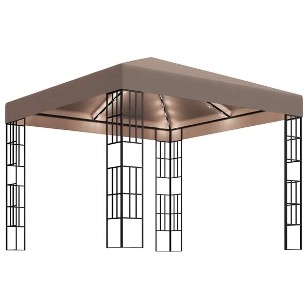 vidaXL Tonnelle avec guirlande lumineuse à LED 3x3 m Taupe