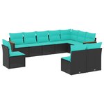 vidaXL Salon de jardin 10 Pièces avec coussins noir résine tressée