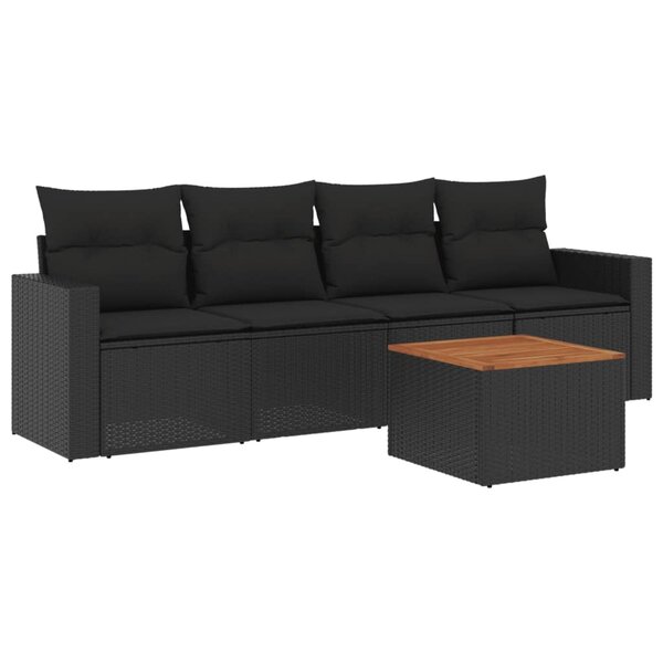 vidaXL Salon de jardin 5 Pièces avec coussins noir résine tressée
