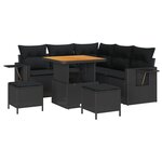 Ensemble de canapé de jardin de 8 pièces avec coussins en rotin poly noir Acacia
