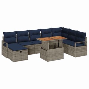 vidaXL Ensemble de canapé de jardin avec coussin 9 Pièces Gris Poly rotin