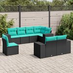 vidaXL Salon de jardin 8 Pièces avec coussins noir résine tressée