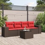 vidaXL Salon de jardin avec coussins 5 Pièces marron résine tressée