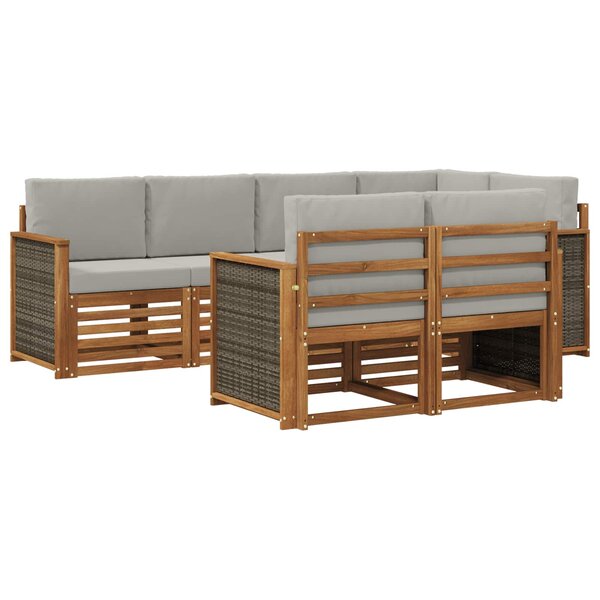 vidaXL Ensemble de canapés d'extérieur 6 pc Naturel et gris clair