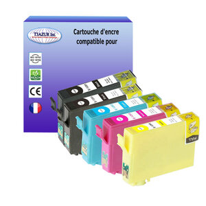5  Cartouches Compatibles pour Epson Stylus Office B42WD BX305F BX305FW BX320FW BX525WD BX535WD BX620FWD remplace Epson T1291/2/3/4- T3AZUR