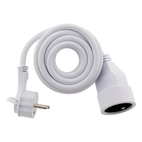 Prolongateur 16A 2P+T HO5VV-F 3G1 5 Blanc 3m avec fiche extraplate - Zenitech