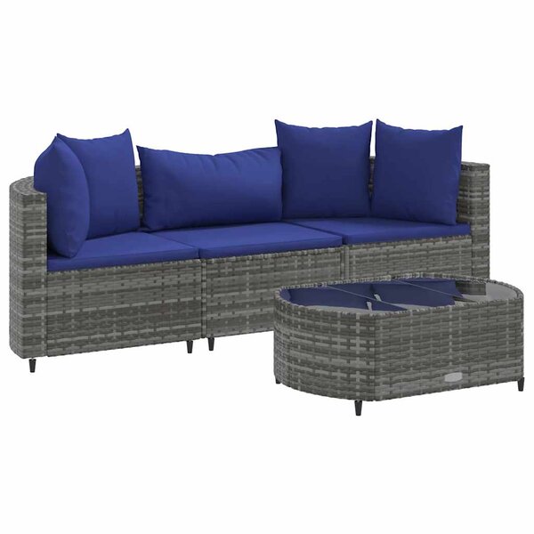 vidaXL Salon de jardin 4 Pièces avec coussins gris résine tressée
