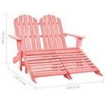 vidaXL Chaise de jardin Adirondack 2 places et pouf sapin rose
