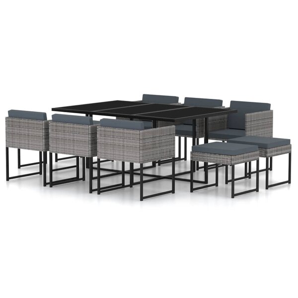 Salon de jardin meuble d'extérieur ensemble de mobilier 11 pièces avec coussins résine tressée gris 02_0015413