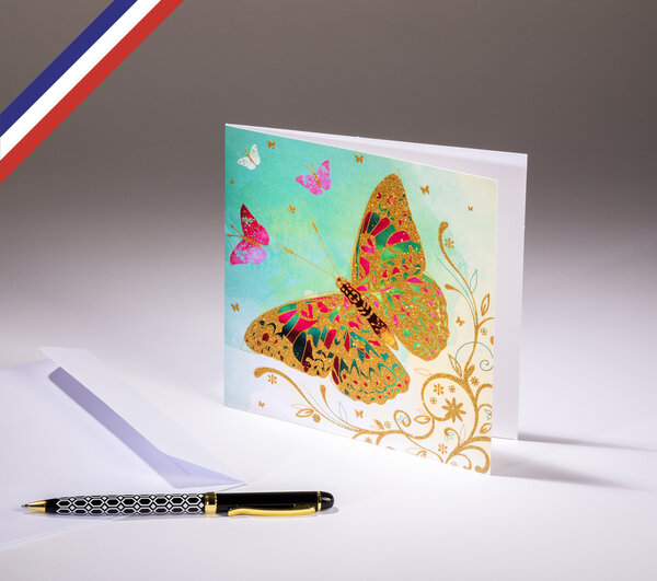 Carte double scintillante créée et imprimée en france sur papier certifié pefc - papillons