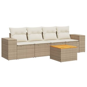 vidaXL Salon de jardin avec coussins 5 Pièces beige résine tressée