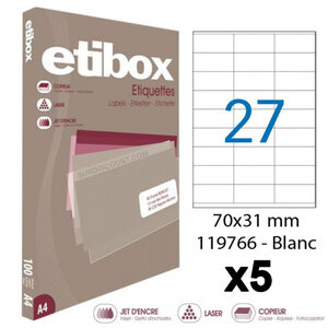Lot de 5 boites de 2700 étiquettes - format 70x31mm - etibox - apli 119766