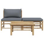 vidaXL Salon de jardin 3 Pièces avec coussins gris foncé Bambou