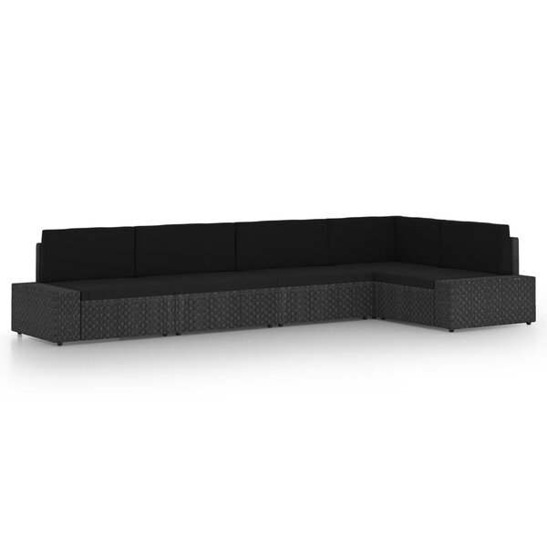 vidaXL Salon de jardin 5 Pièces avec coussins Noir Résine tressée