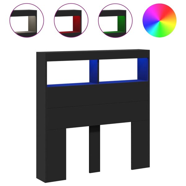 vidaXL Armoire tête de lit avec LED noir 100x17x102 cm