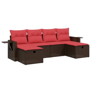 vidaXL Salon de jardin 6 Pièces avec coussins marron résine tressée