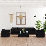vidaXL Salon de jardin 7 Pièces avec coussins Résine tressée Noir