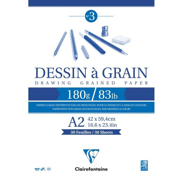 Bloc dessin à grain encollé, A2 180g, 30 Feuilles CLAIREFONTAINE