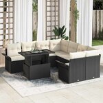 vidaXL Ensemble de canapé de jardin avec coussin 9 Pièces Noir Poly rotin