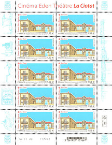 Feuille de 10 timbres - La Ciotat - Cinéma Eden Théâtre - Lettre Verte
