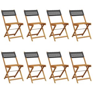 vidaXL Chaises de jardin pliantes lot de 8 noir poly rotin bois massif