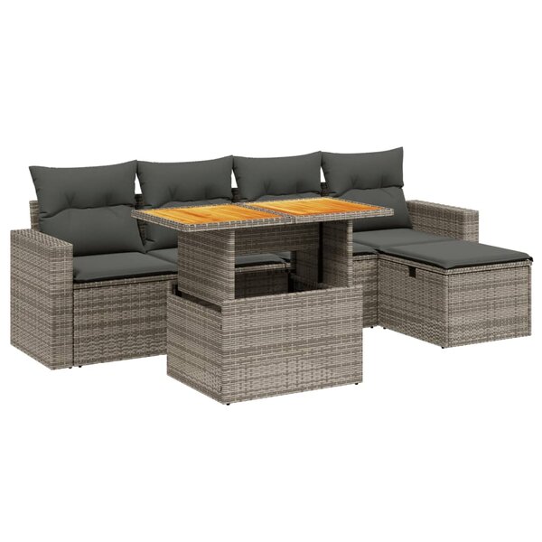 vidaXL Salon de jardin 6 Pièces avec coussins gris résine tressée