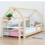 Lit cabane avec étagère 90 x 180 naturel et blanc