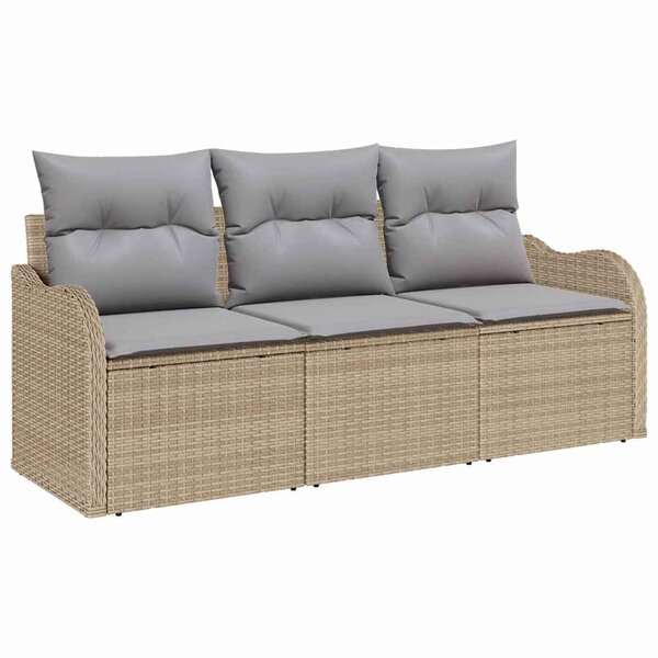 vidaXL Ensemble de canapé de jardin avec coussin 3 Pièces Beige polyrotin