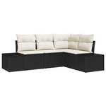 vidaXL Canapé de jardin 4 pièces avec coussins - Noir en poly rattan