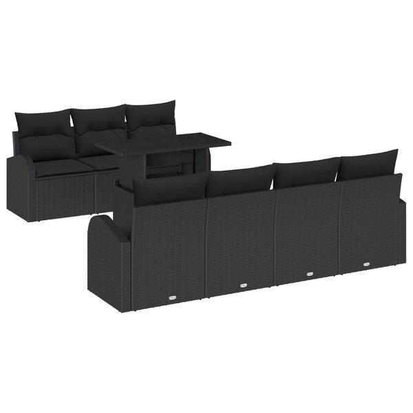 vidaXL Ensemble de canapés de jardin 8 pièces  coussins en poly rotin noir