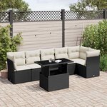 vidaXL Salon de jardin 7 Pièces avec coussins noir résine tressée