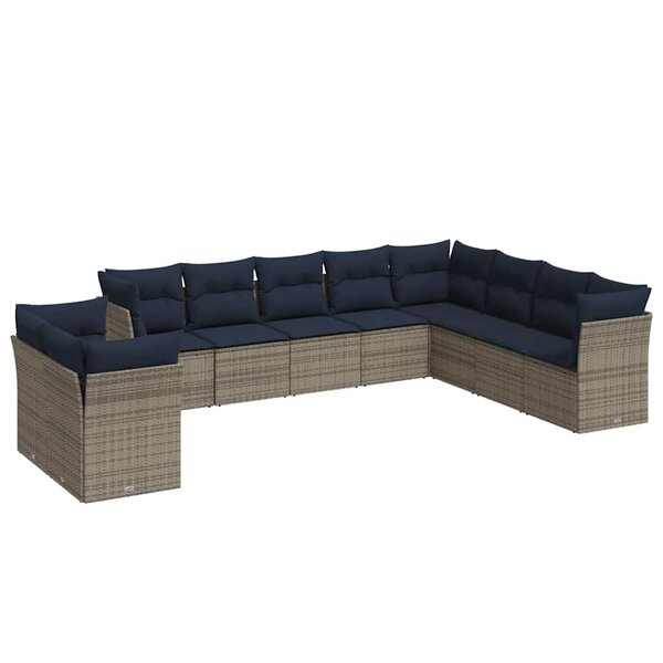 vidaXL Salon de jardin 10 Pièces avec coussins gris résine tressée