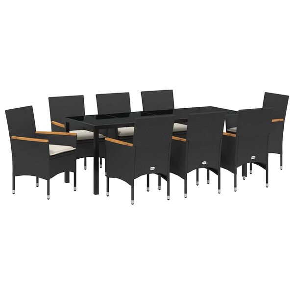 vidaXL Ensemble de salle à manger pour jardin 9 pc Noir polyrotin