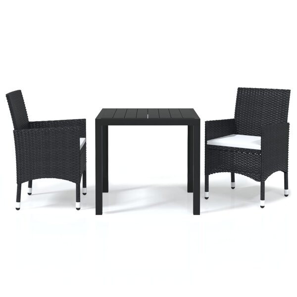 vidaXL Ensemble à dîner de jardin avec coussins 3 Pièces poly rotin noir