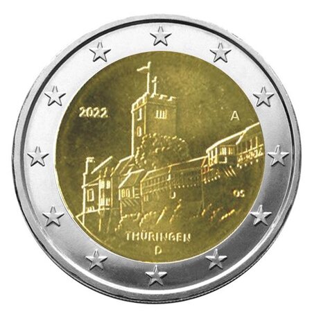 2 euro commemorative 2022 : allemagne (chateau de wartburg)