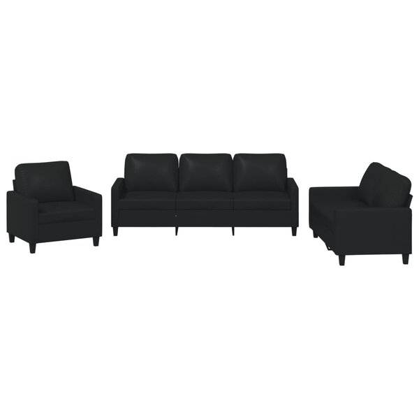 vidaXL Ensemble de canapés 3 Pièces avec coussins Noir Similicuir