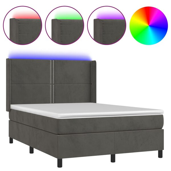 vidaXL Sommier à lattes de lit matelas et LED Gris foncé 140x200 cm
