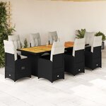 vidaXL Ensemble de bistro de jardin 9 Pièces coussins noir poly rotin