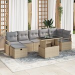 Ensemble de Canapé de Jardin 8 Pièces avec Coussins Beige Poly Rattan