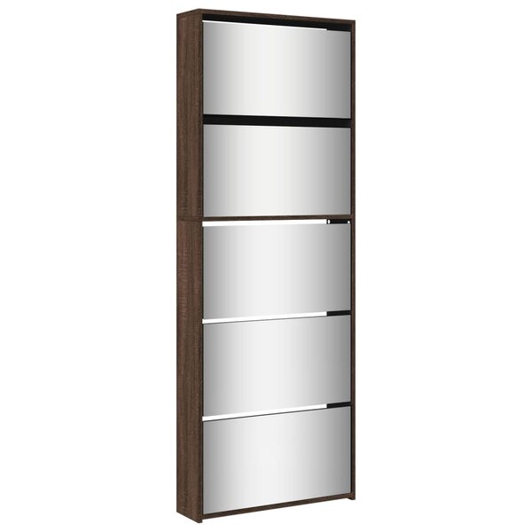 vidaXL Armoire à chaussures miroir 5niveaux Chêne marron 63x17x169 5cm